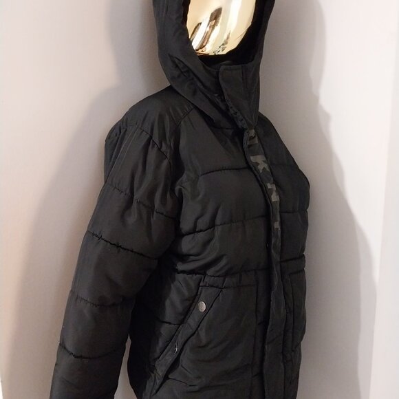 DKNY Unisex Petite Puff Coat With Hood Black M - Picture 1 of 6